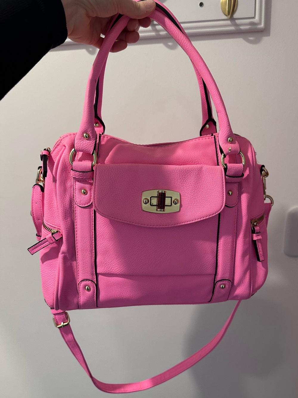 Merona Hot Pink Satchel Crossbody Handbag - Excellent Condition - Picture 5 of 8